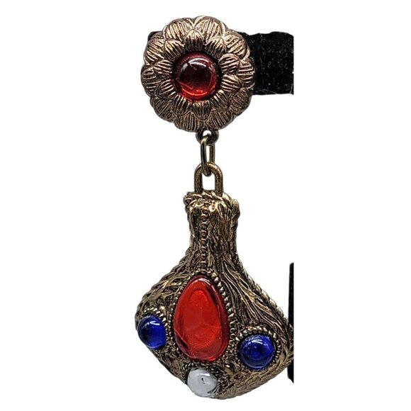 Vintage 1960s 70s Boho Clip On Earrings Red Blue White Cabochon Gold Tone Dangle - Picture 12 of 13